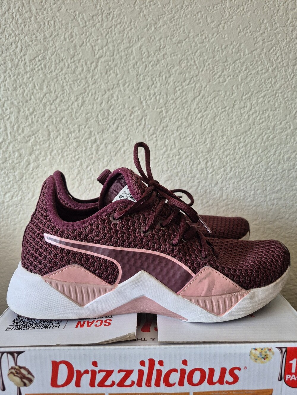Puma Women’s Burgundy and Pink Knit Sneakers - Picture 2 of 9